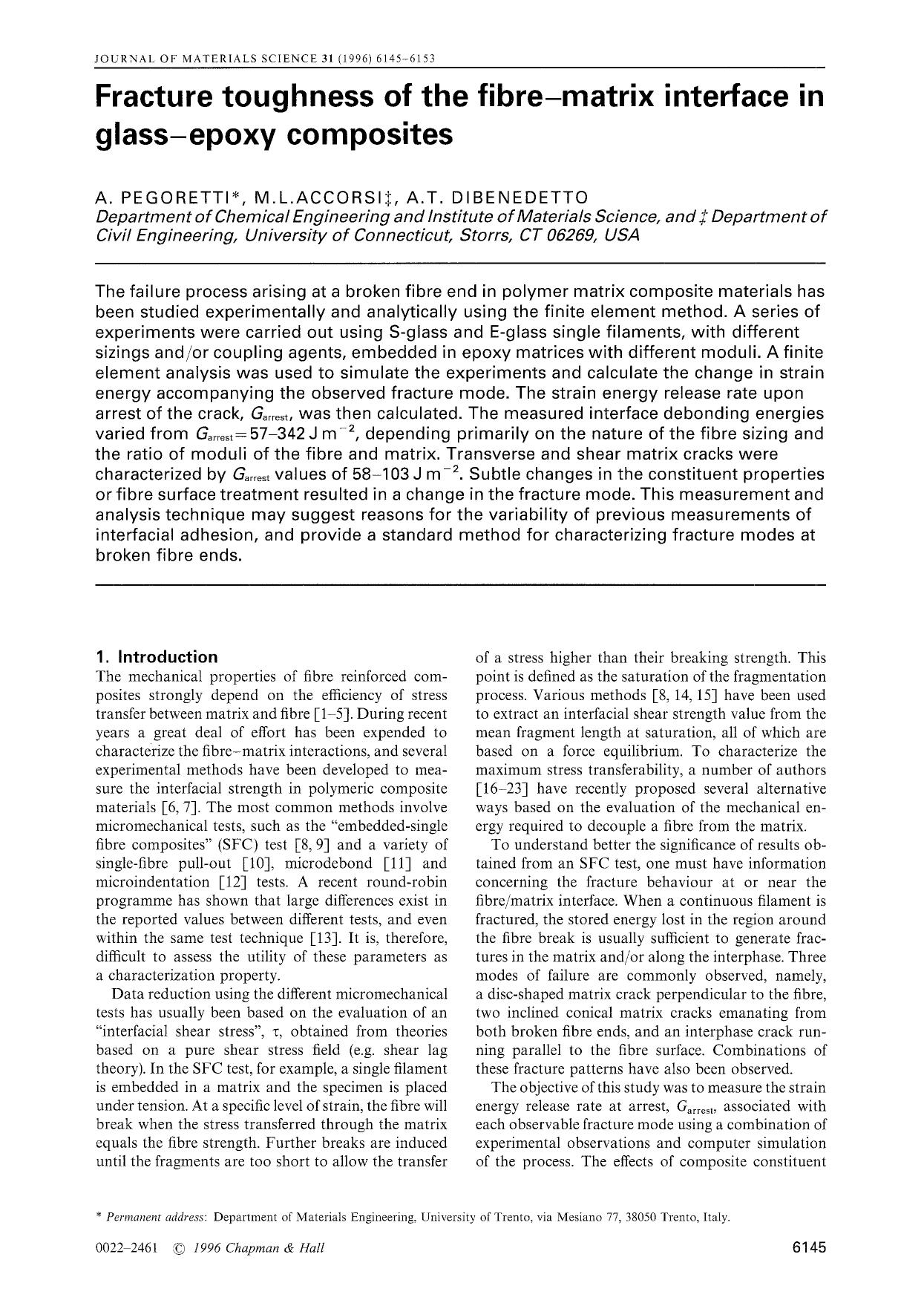 Fracture toughness of the fibre-matrix interface in glass-epoxy composites by Unknown