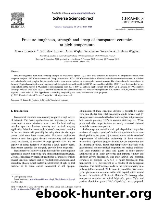 Fracture toughness, strength and creep of transparent ceramics at high temperature by Marek Boniecki
