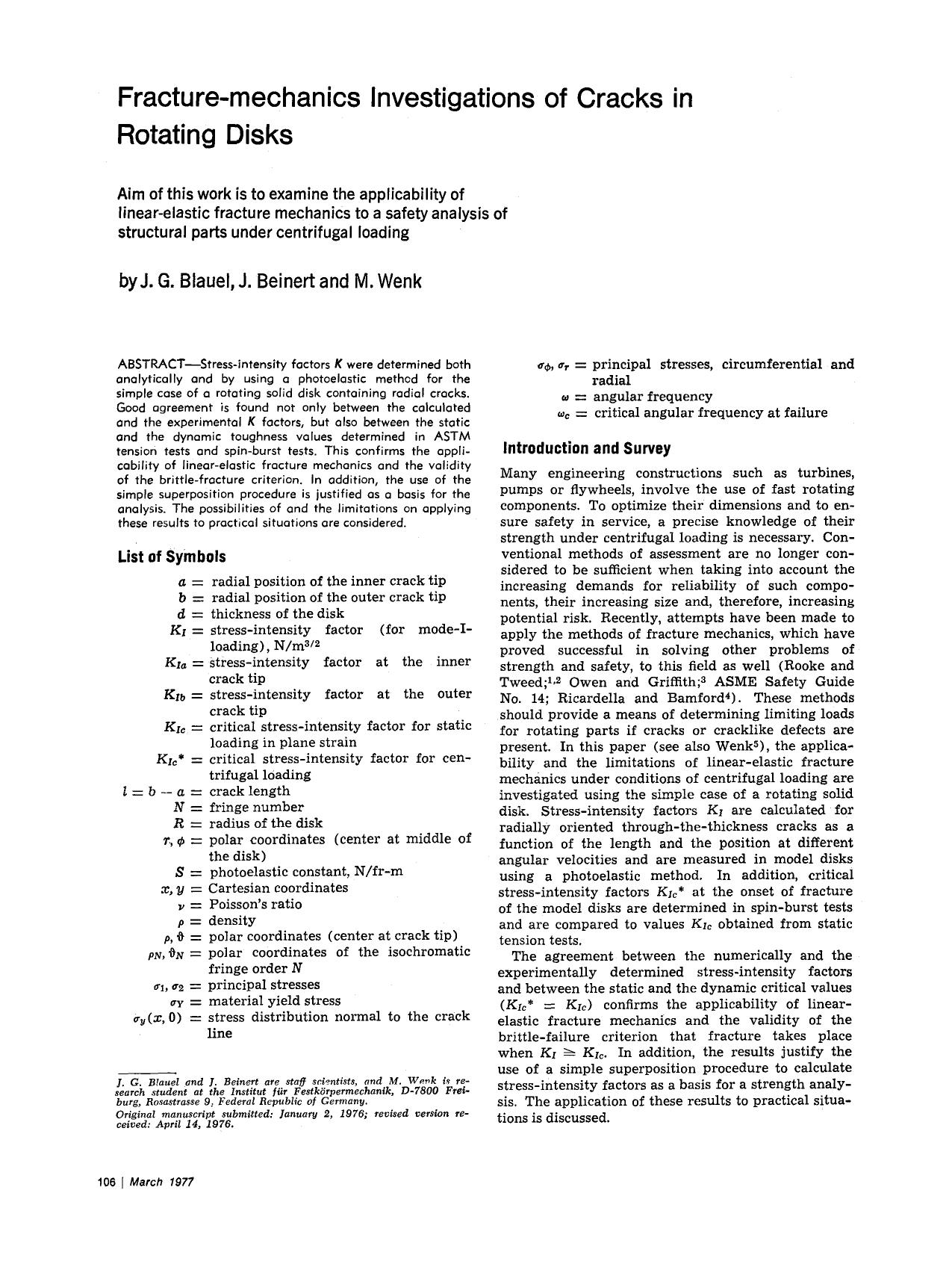 Fracture-mechanics investigations of cracks in rotating disks by Unknown
