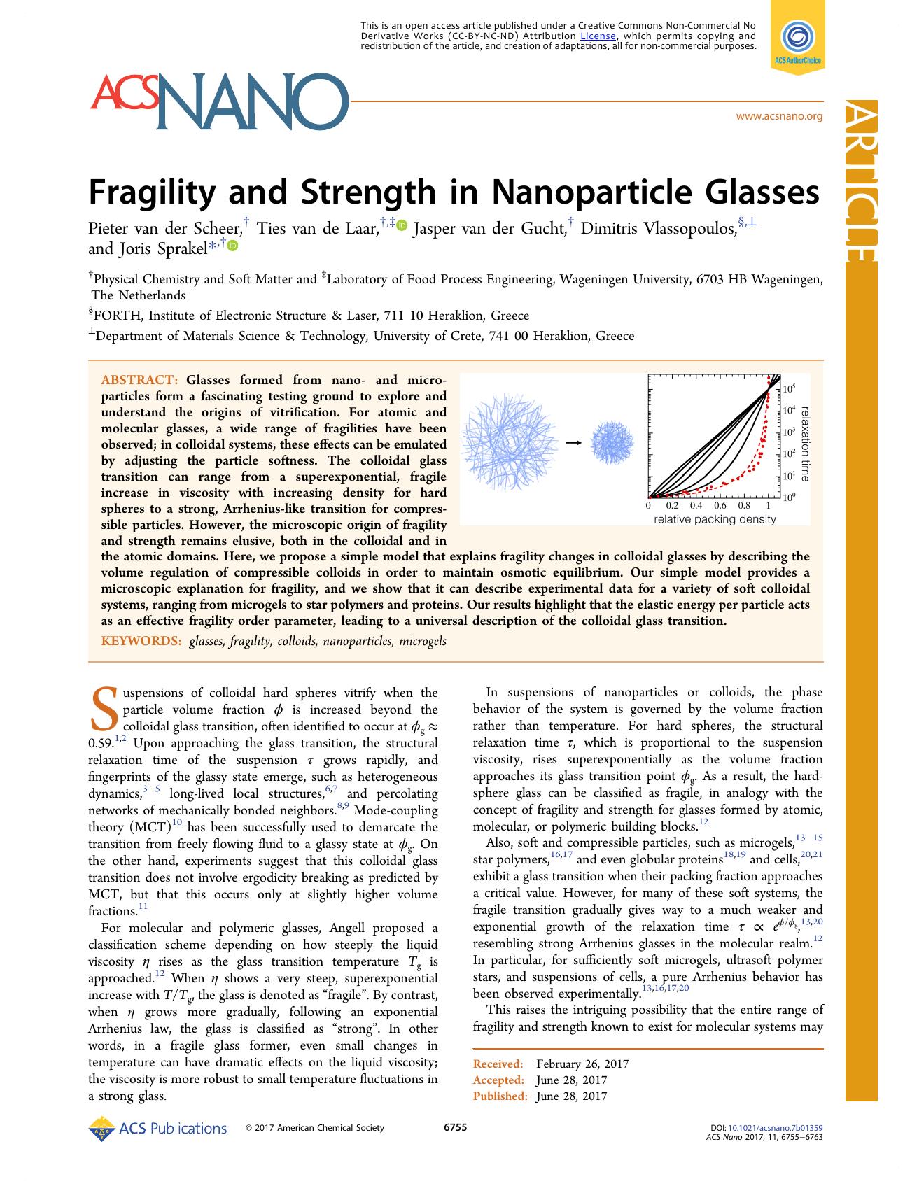 Fragility and Strength in Nanoparticle Glasses by Pieter van der Scheer Ties van de Laar Jasper van der Gucht Dimitris Vlassopoulos & Joris Sprakel