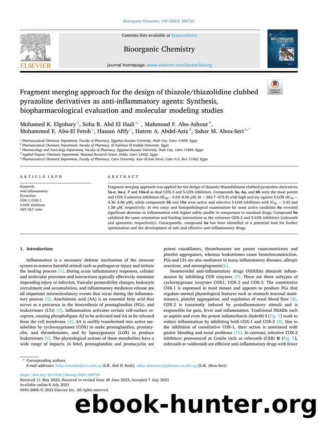 Fragment merging approach for the design of thiazolethiazolidine clubbed pyrazoline derivatives as anti-inflammatory agents: Synthesis, biopharmacological evaluation and molecular modeling studies by unknow