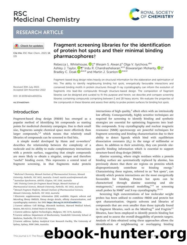 Fragment screening libraries for the identification of protein hot spots and their minimal binding pharmacophores by unknow