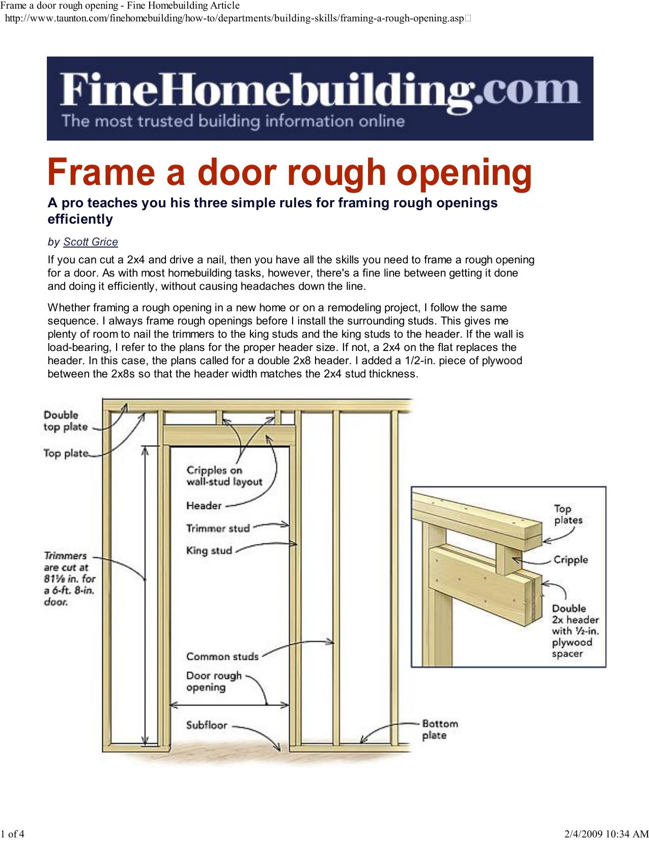Framing a door rough opening by unknow