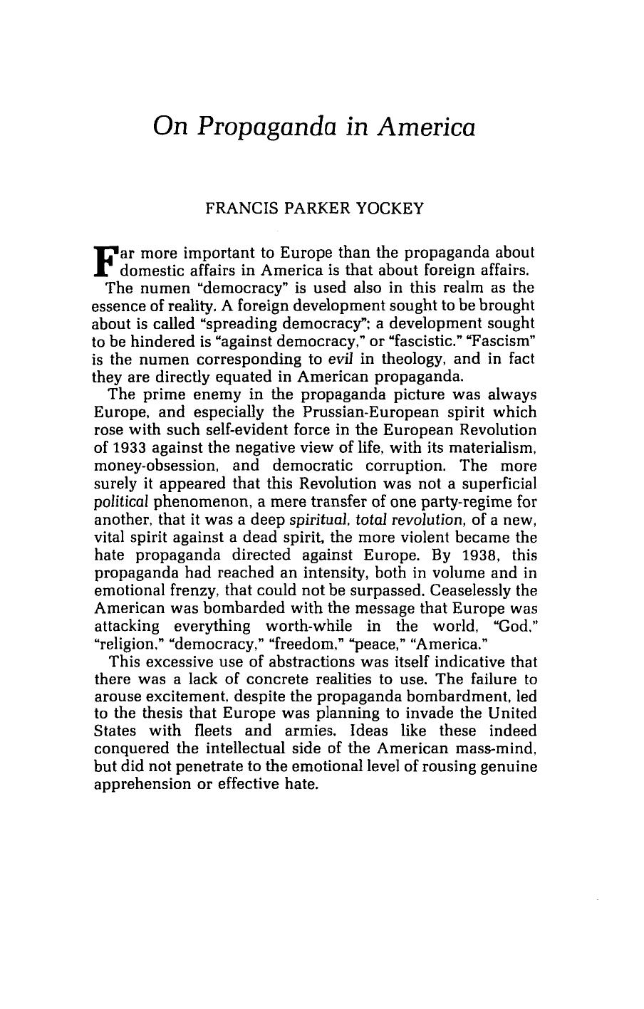 Francis Parker Yockey by On Propaganda in America (Journal of Historical Review V10N2)