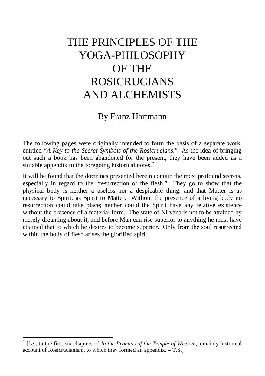 Franz Hartmann Principles of the Yoga Philosophy by Franz Hartmann