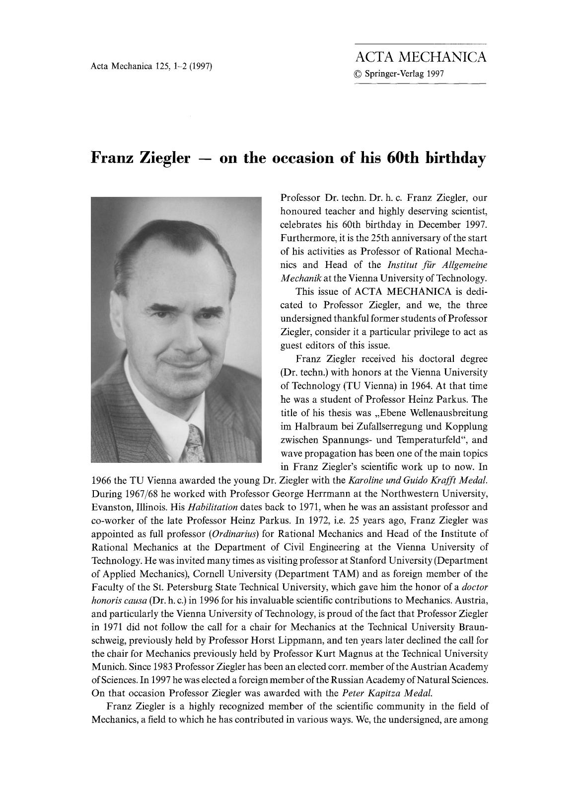 Franz Ziegler &#x2014; On the occasion of his 60th birthday by Unknown