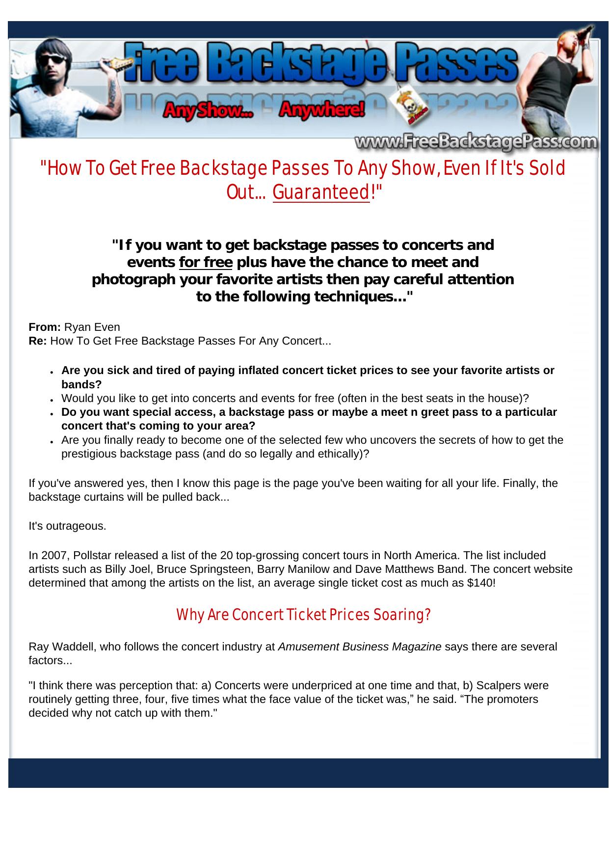 Free Backstage Passes To Concerts. by Best of Kuszter's Collection