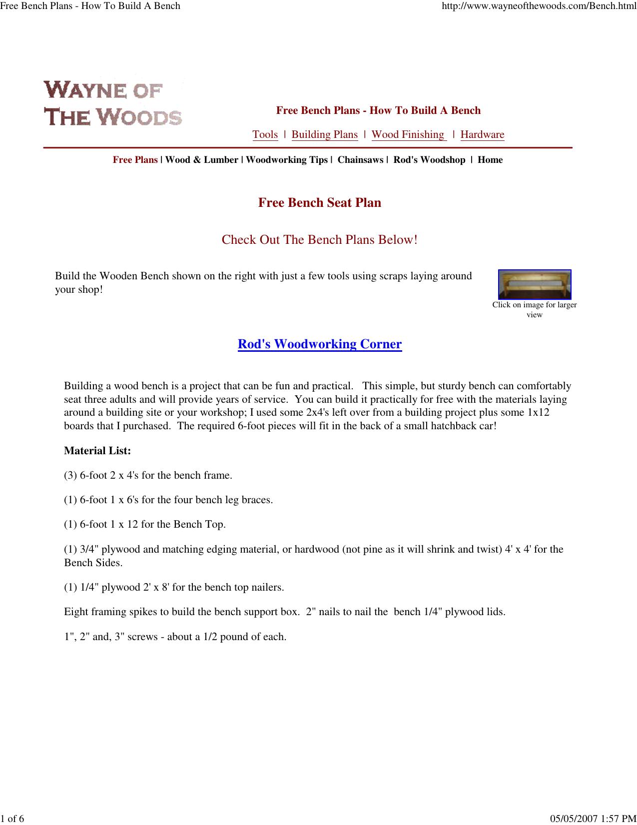 Free Bench Plans - How To Build A Bench by HP_Administrator
