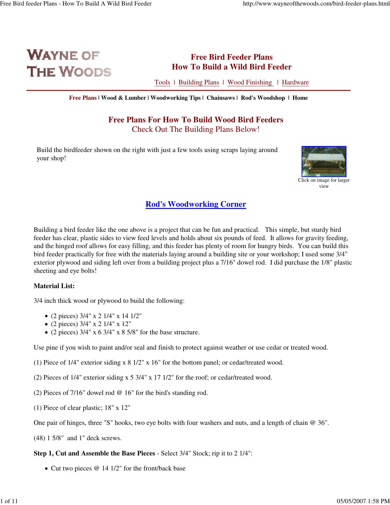 Free Bird feeder Plans - How To Build A Wild Bird Feeder by HP_Administrator