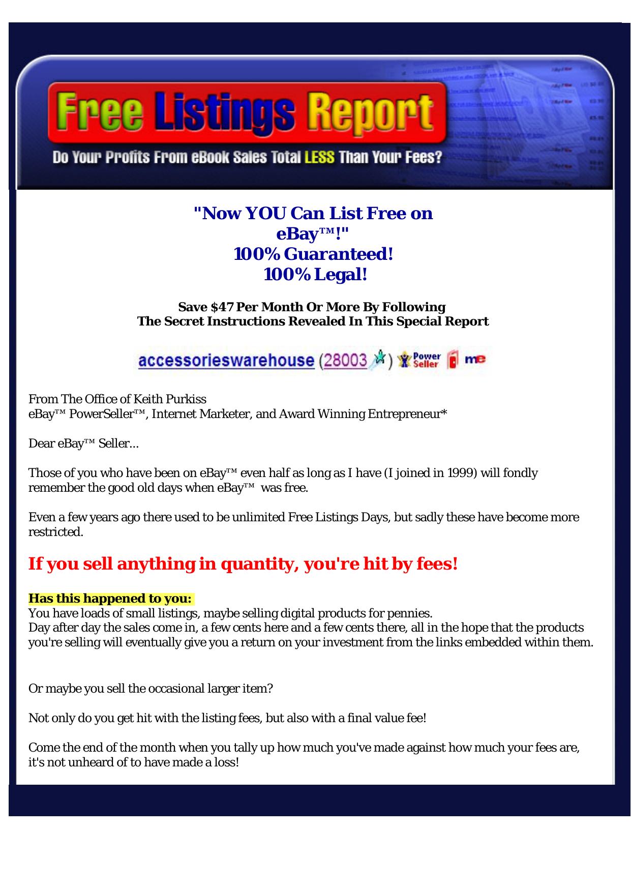 Free Listings Report. by Best of Kuszter's Collection