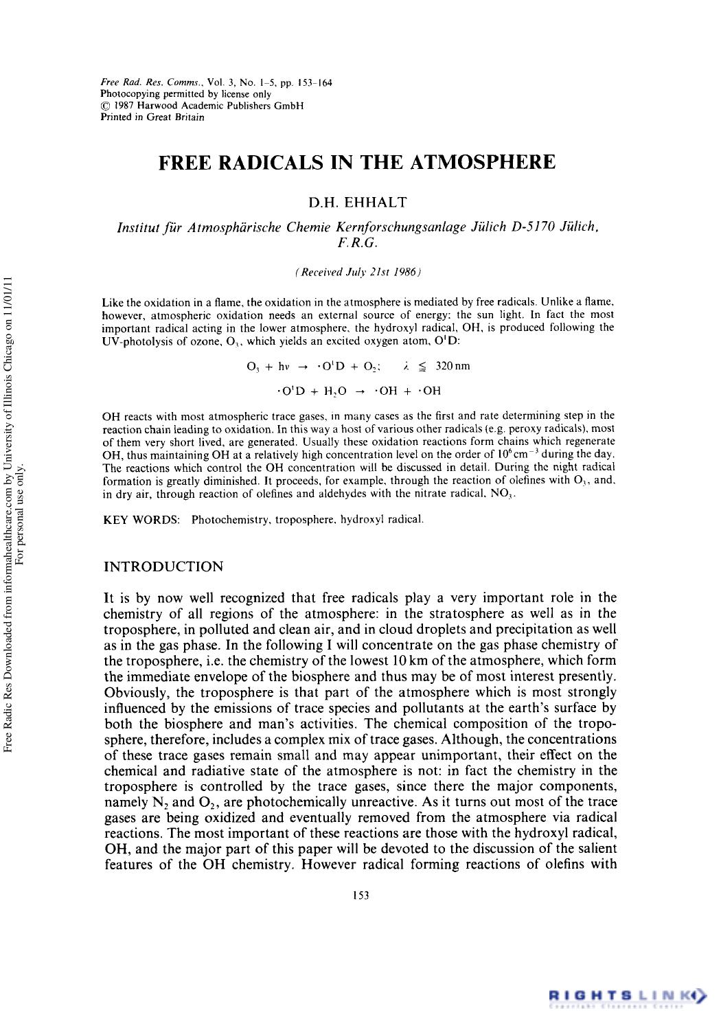 Free Radicals in the Atmosphere by D. H. Ehhalt
