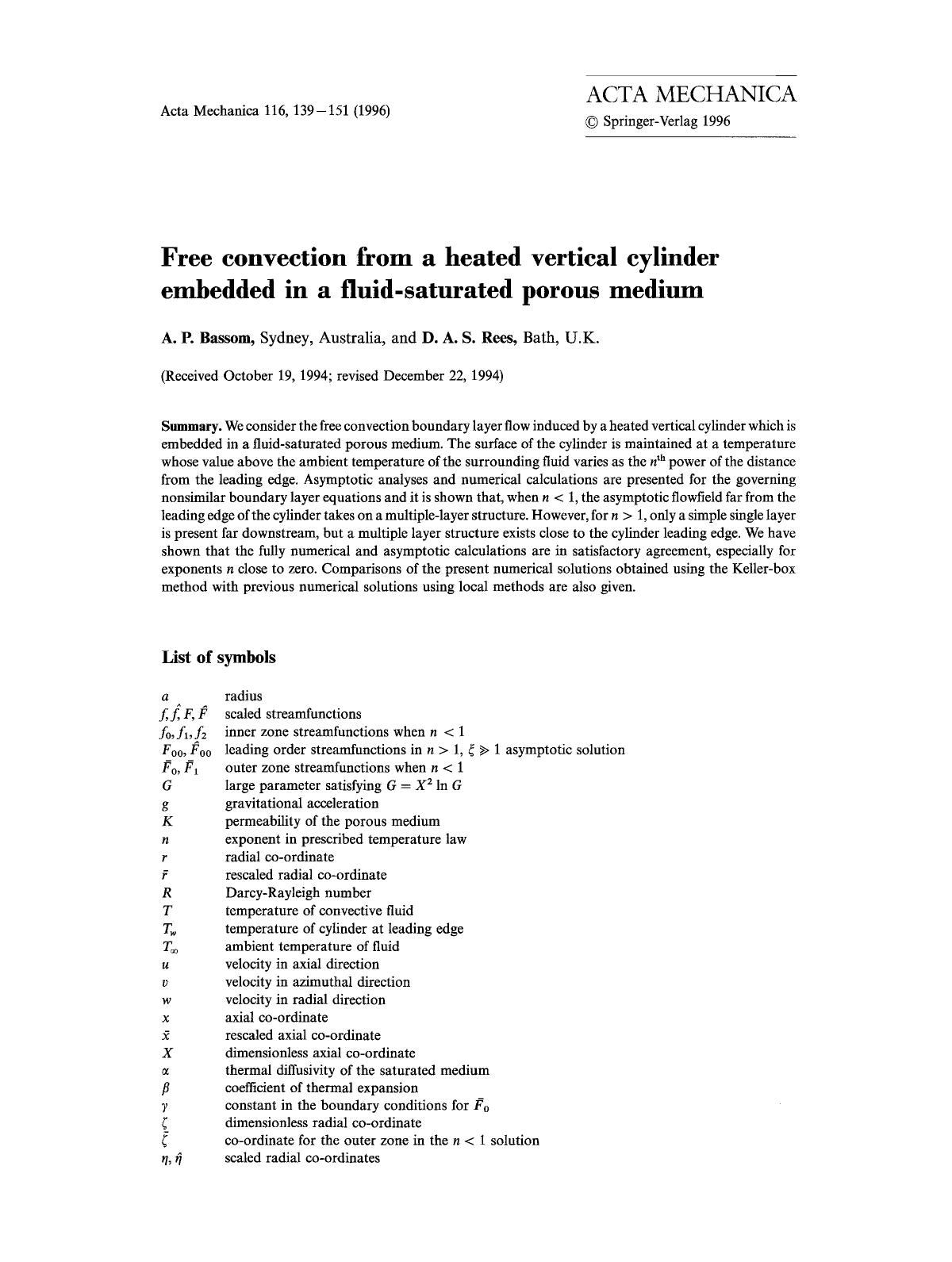 Free convection from a heated vertical cylinder embedded in a fluid-saturated porous medium by Unknown