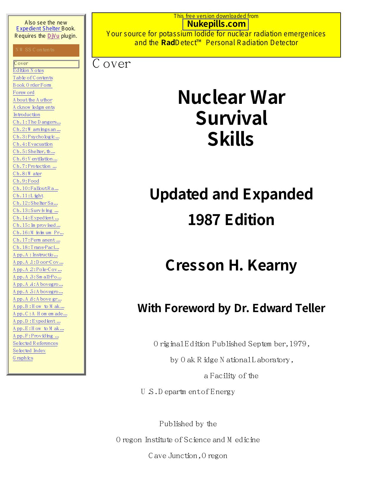 Free download of Nuclear War Survival Skills book by Cresson H Kearney