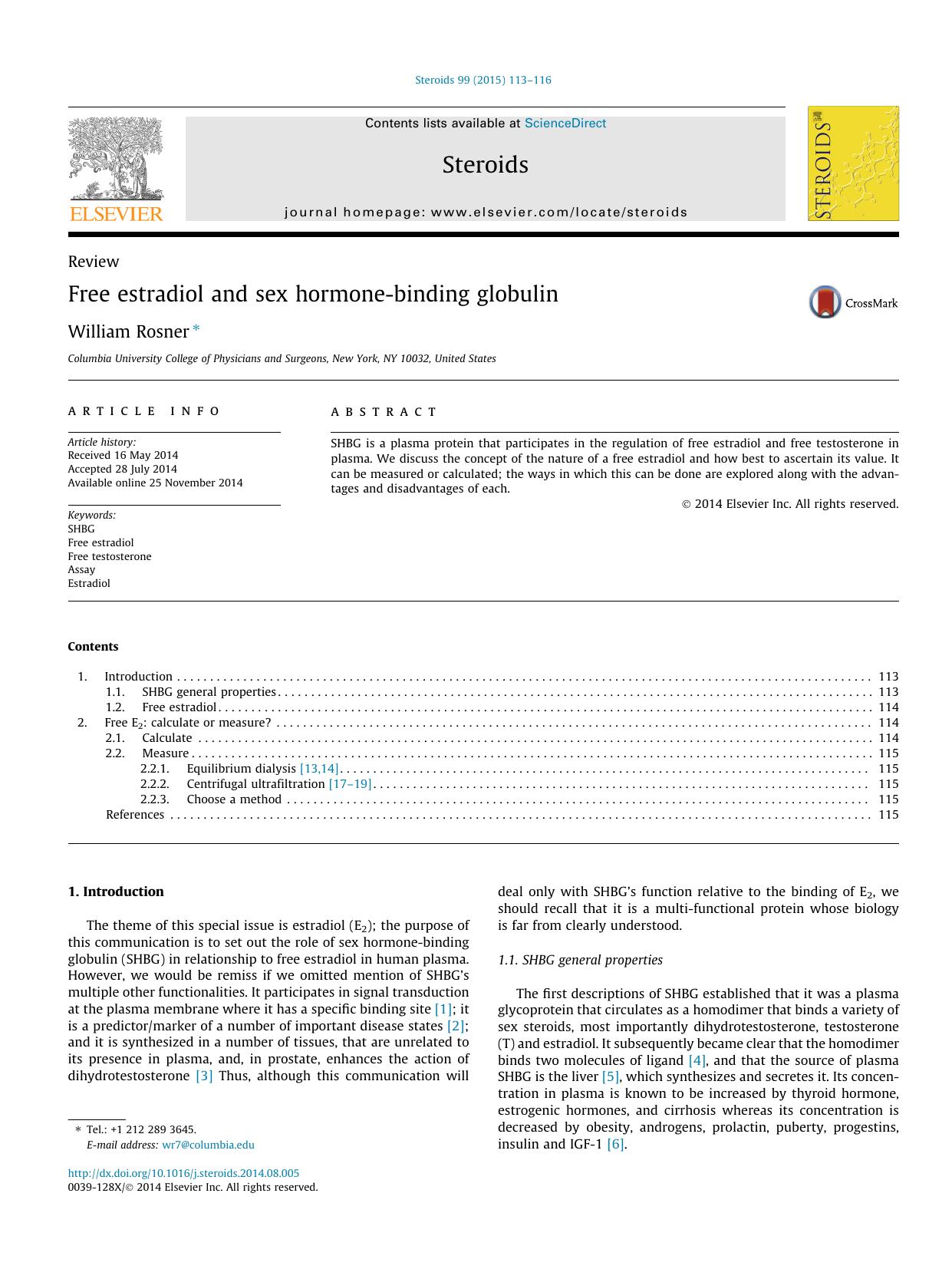 Free estradiol and sex hormone-binding globulin by William Rosner