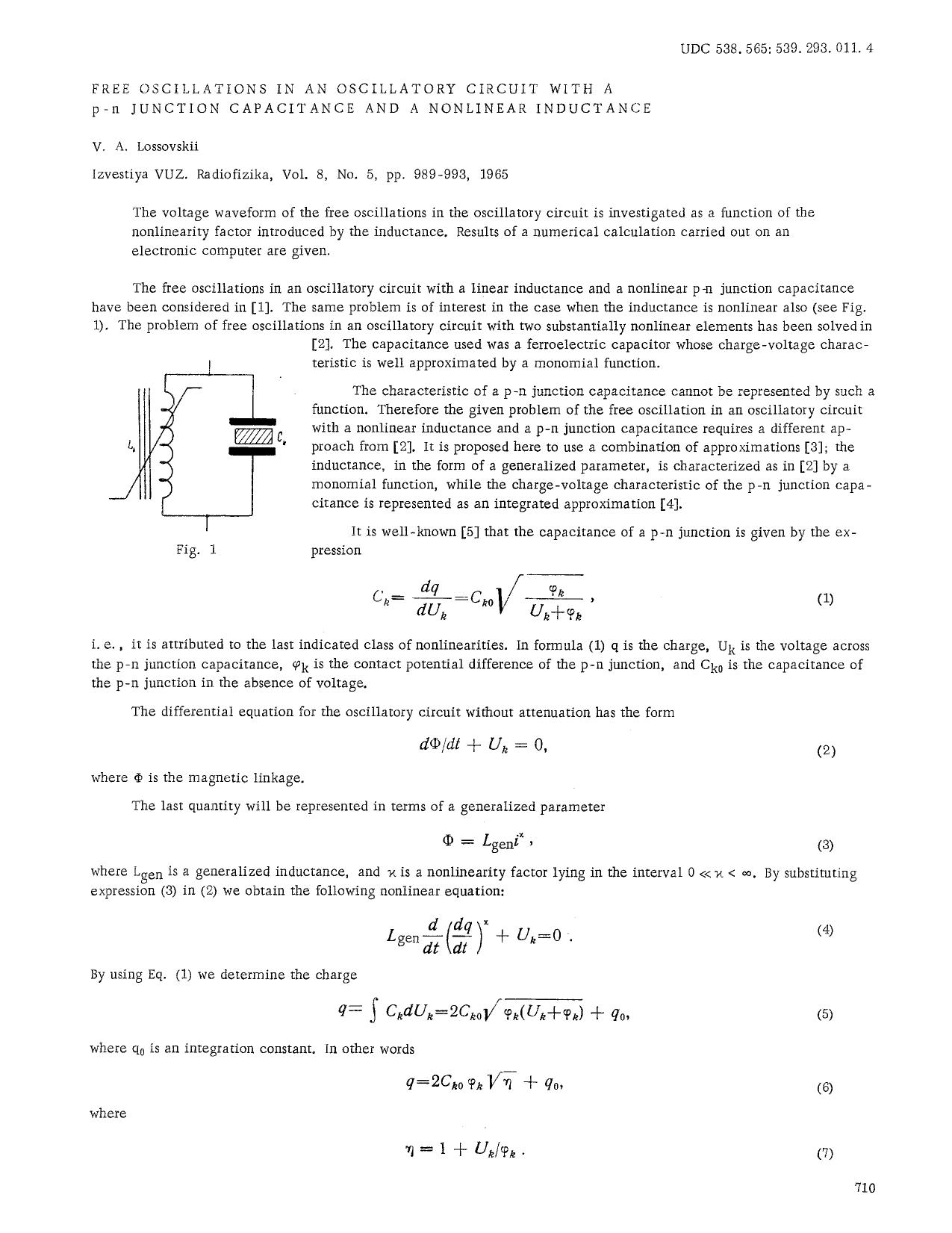 Free oscillations in an oscillatory circuit with a p-n junction capacitance and a nonlinear inductance by Unknown