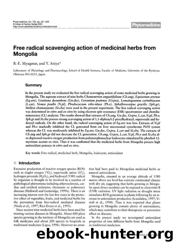 Free radical scavenging action of medicinal herbs from Mongolia by B.-E. Myagmar & Y. Aniya