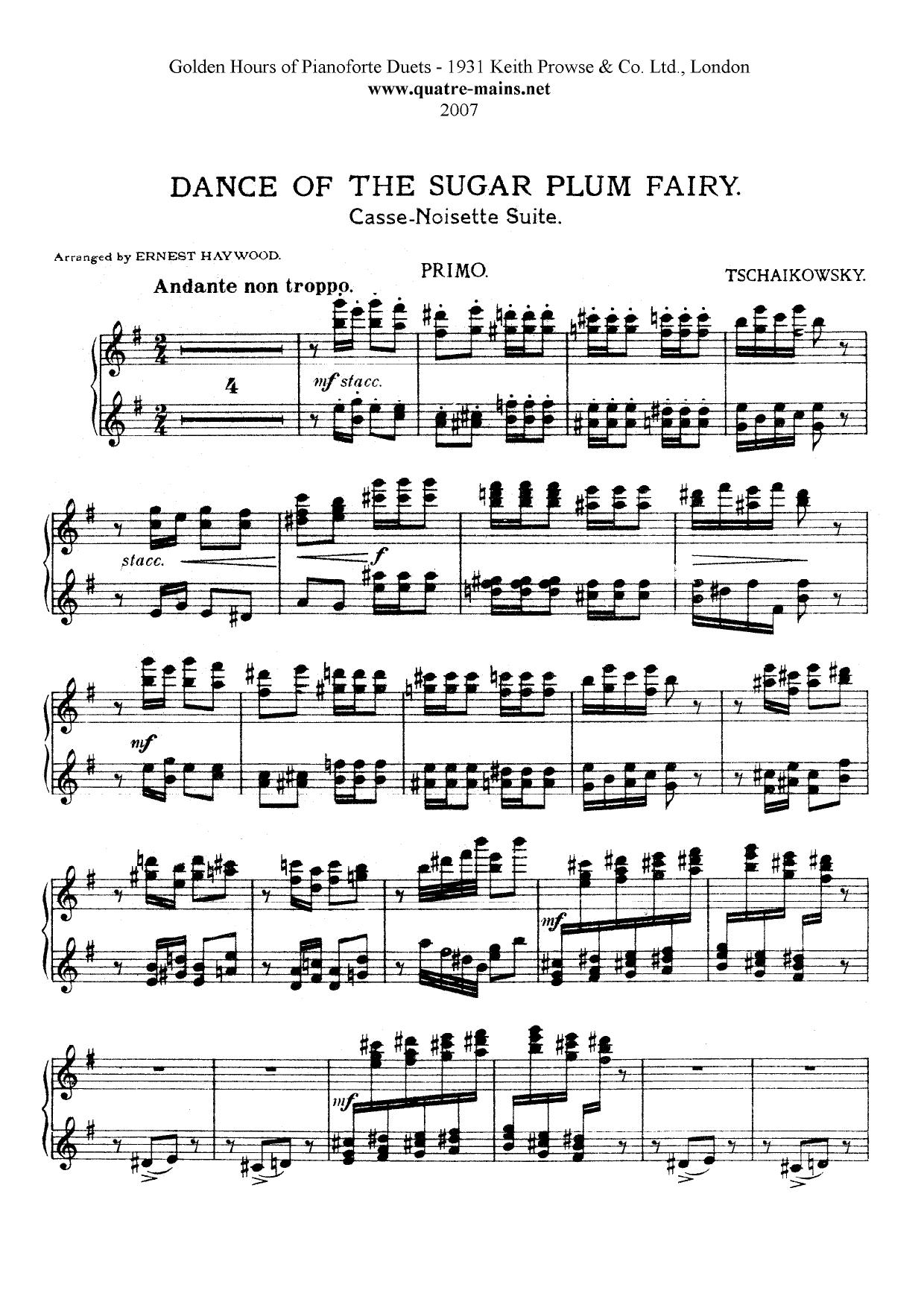 Free sheet music for piano - Dance of the Sugar Plum Fairy - Tchaikovksy by www.quatre-mais.net