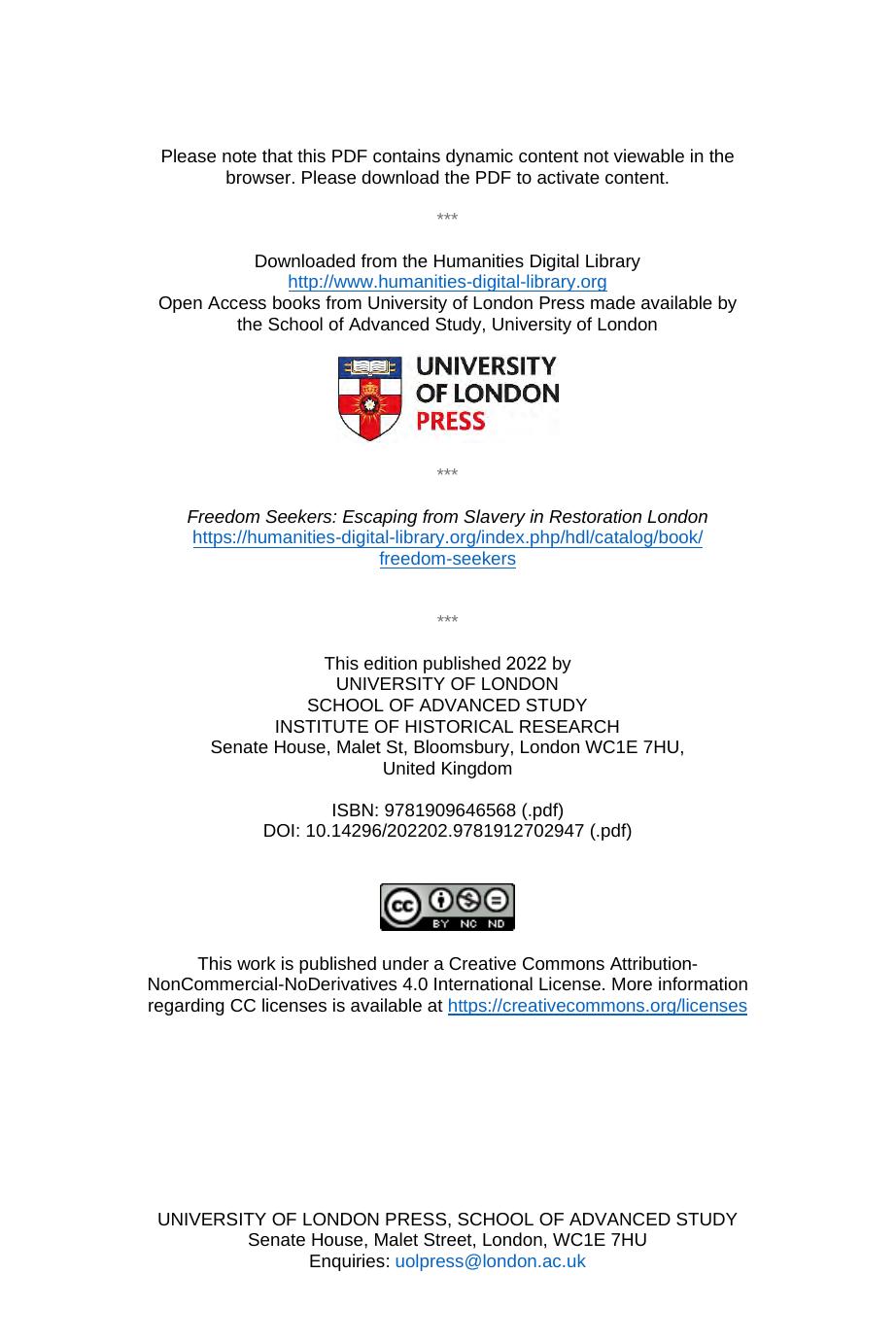 Freedom Seekers: Escaping from Slavery in Restoration London by Newman Simon
