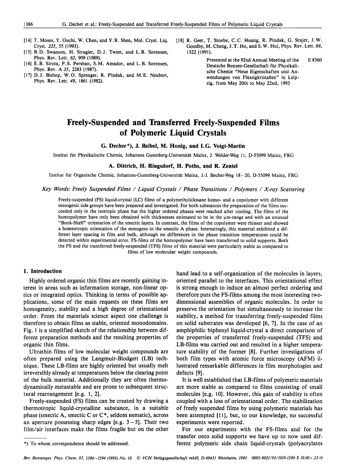 Freely-Suspended and Transferred Freely-Suspended Films of Polymeric Liquid Crystals by Unknown