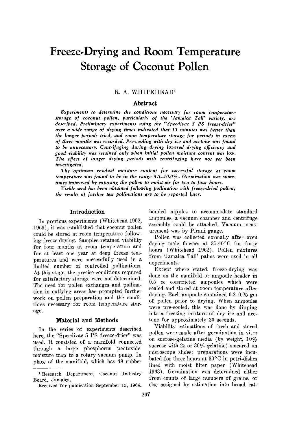 Freeze-drying and room temperature storage of coconut pollen by Unknown