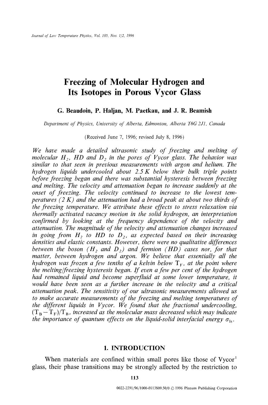 Freezing of molecular hydrogen and its isotopes in porous vycor glass by Unknown