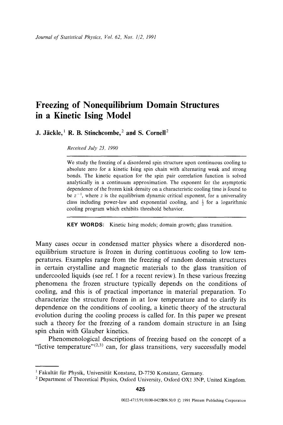 Freezing of nonequilibrium domain structures in a kinetic Ising model by Unknown