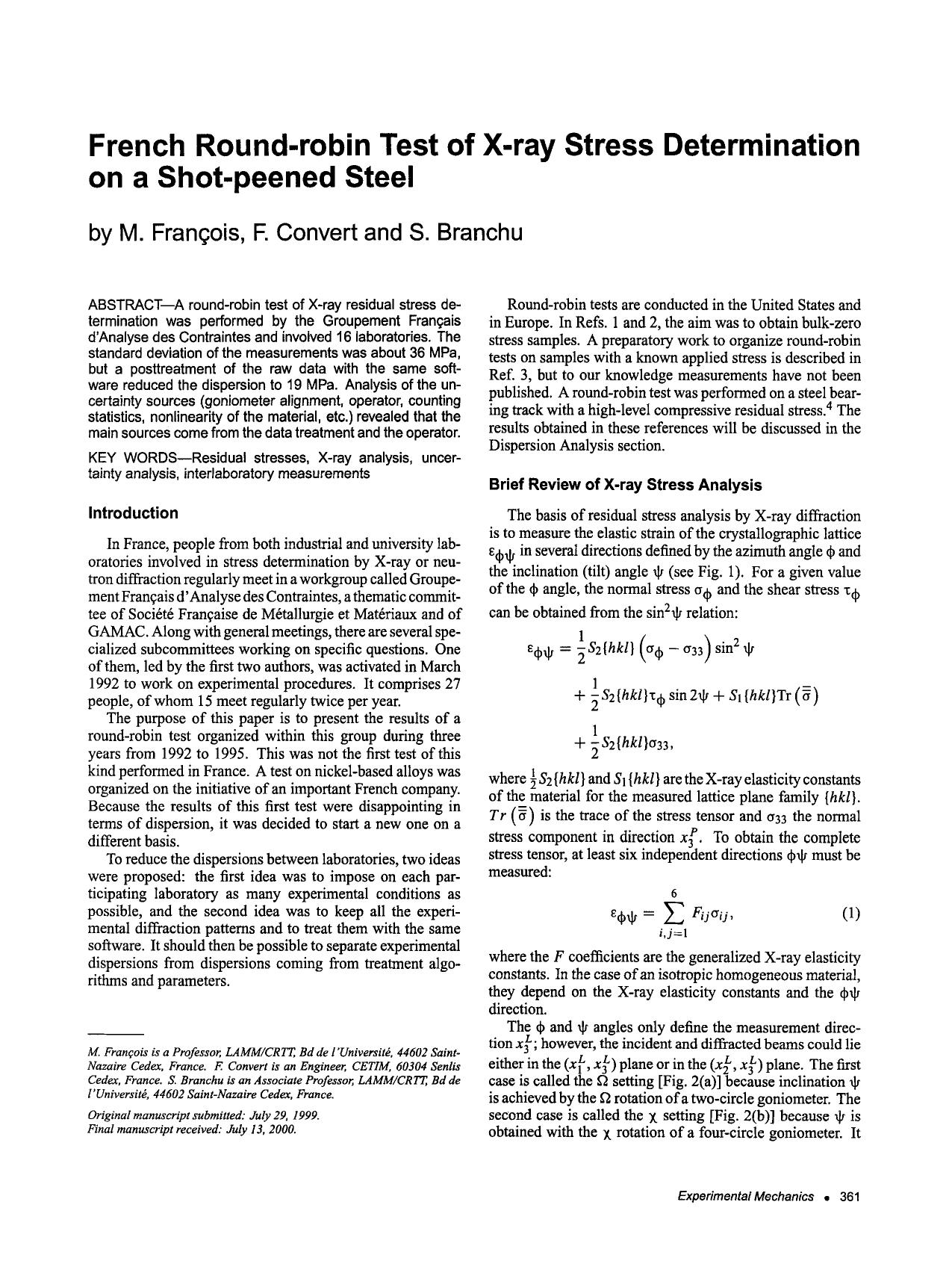 French round-robin test of X-ray stress determination on a shot-peened steel by Unknown