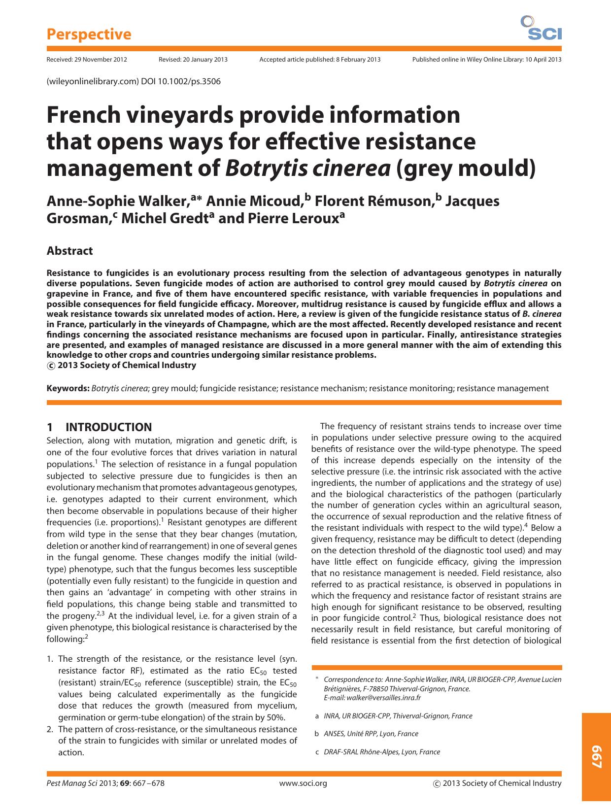 French vineyards provide information that opens ways for effective resistance management of Botrytis cinerea (grey mould) by Unknown