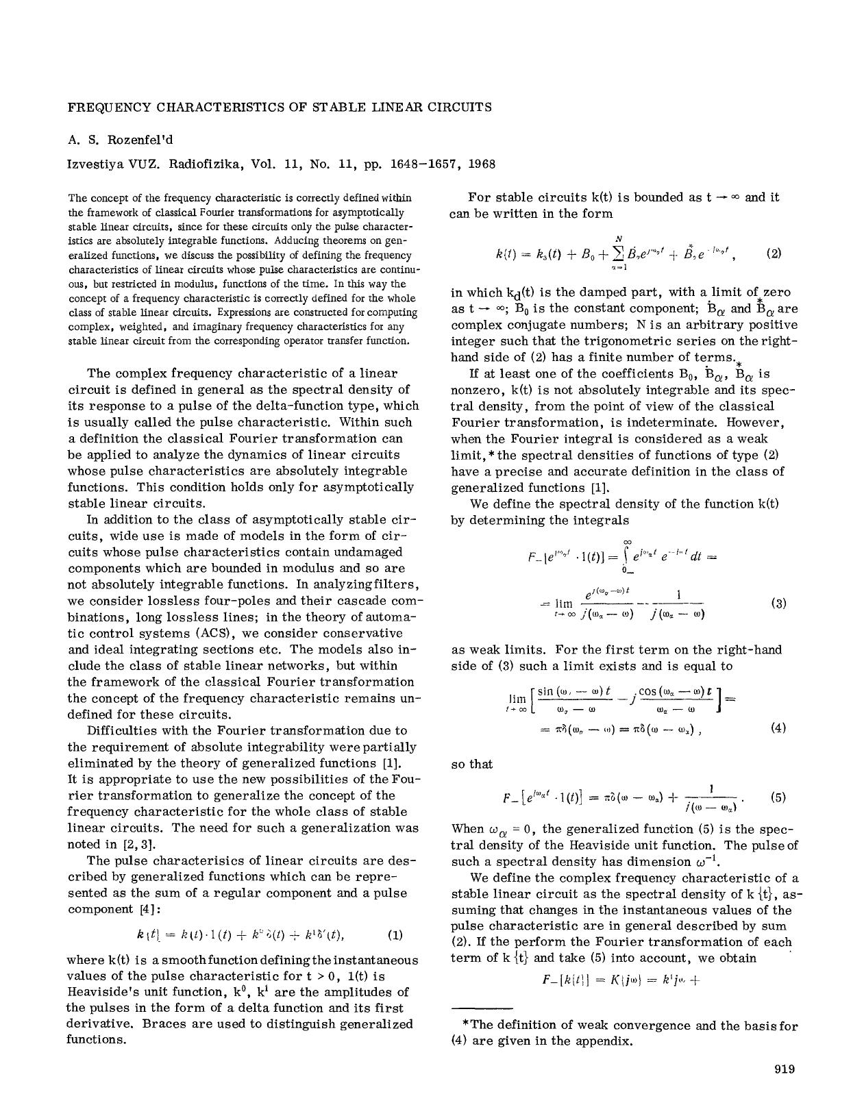 Frequency characteristics of stable linear circuits by Unknown