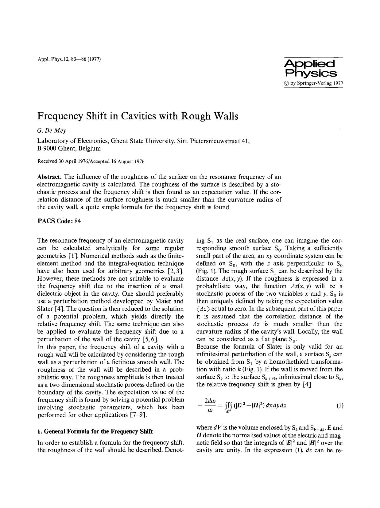 Frequency shift in cavities with rough walls by Unknown
