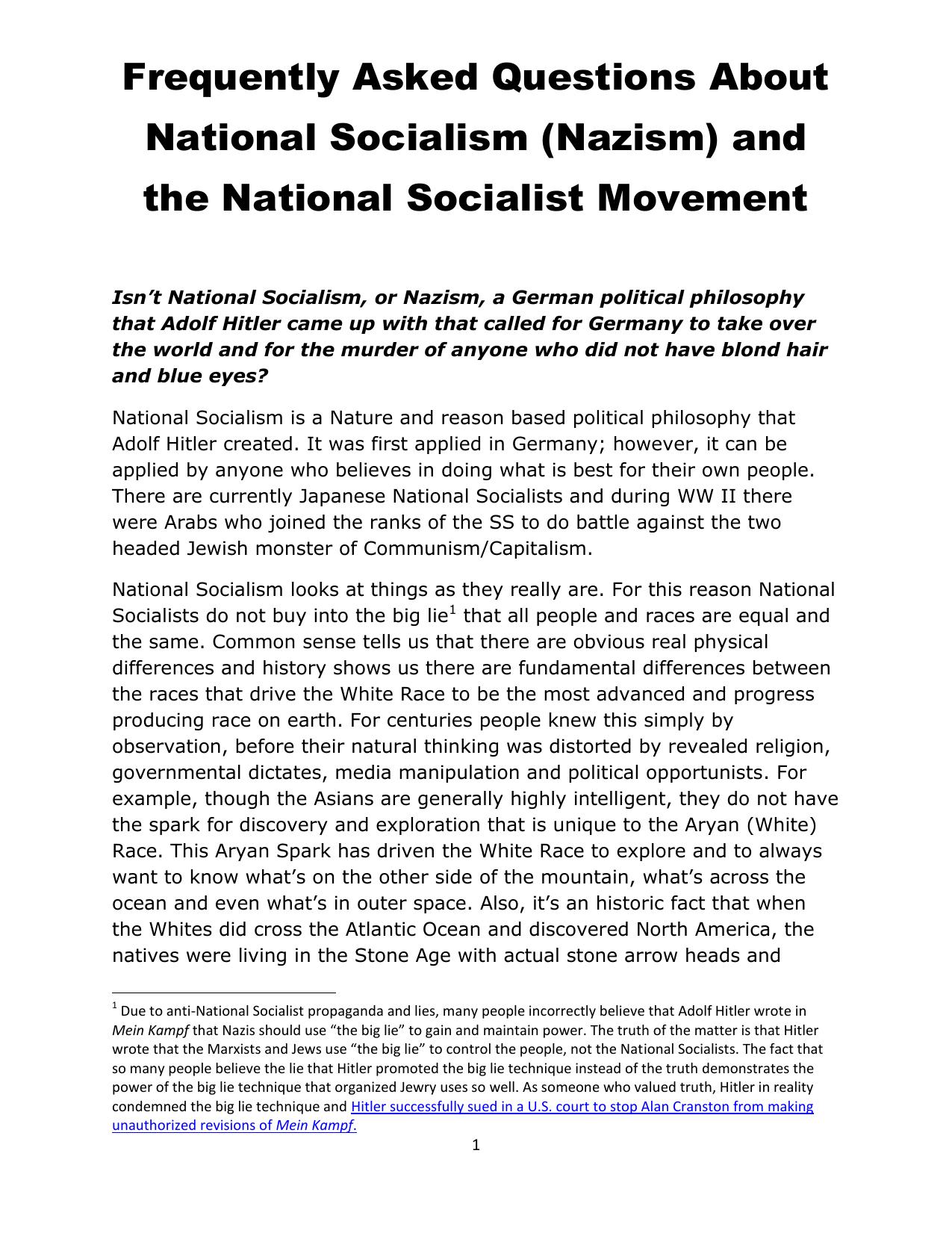 Frequently Asked Questions About National Socialism by Bob