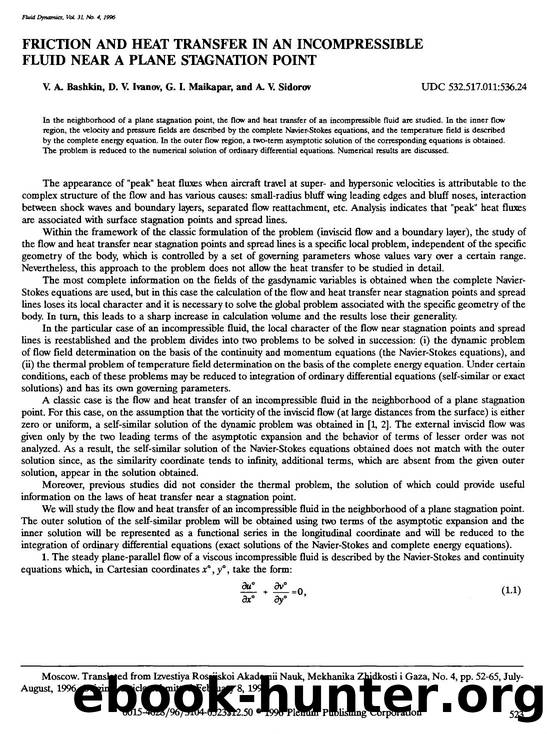 Friction and heat transfer in an incompressible fluid near a plane stagnation point by Unknown