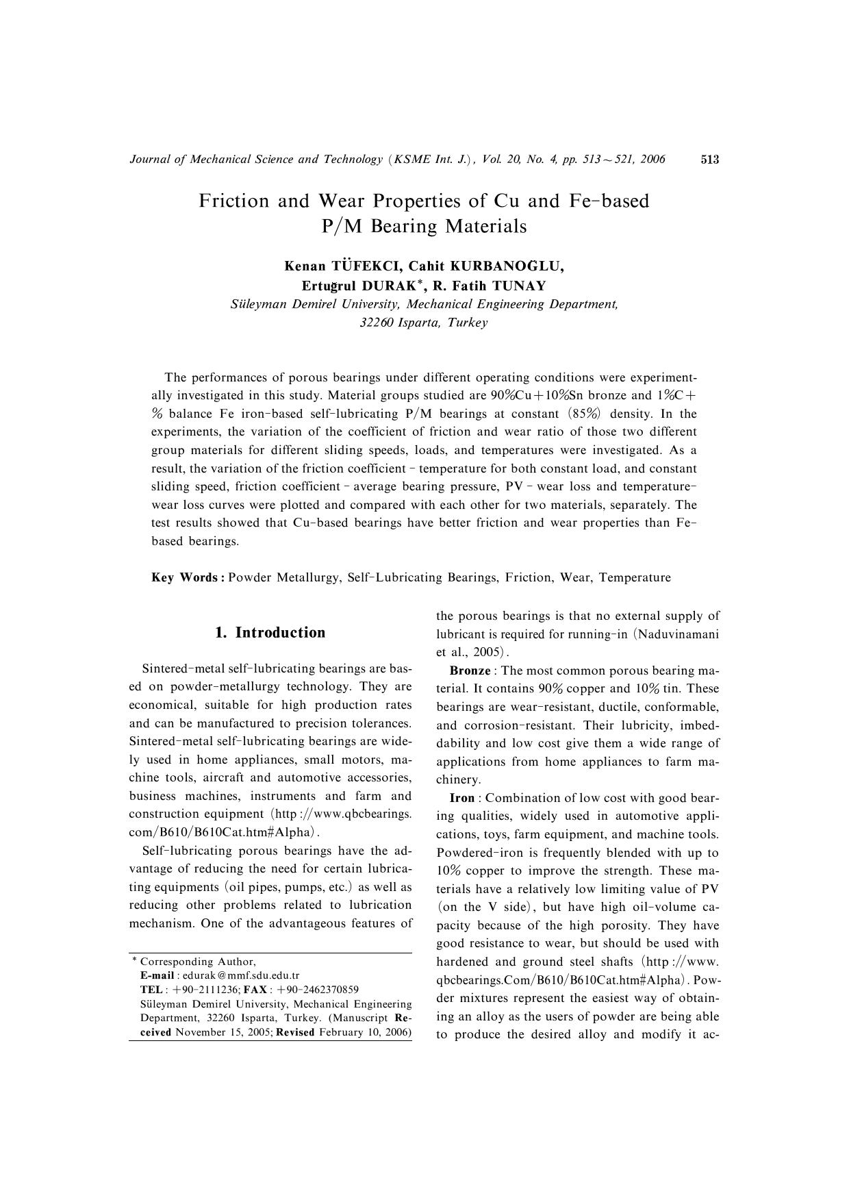 Friction and wear properties of cu and fe-based PM bearing materials by Unknown