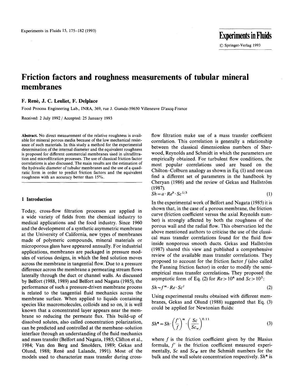 Friction factors and roughness measurements of tubular mineral membranes by Unknown