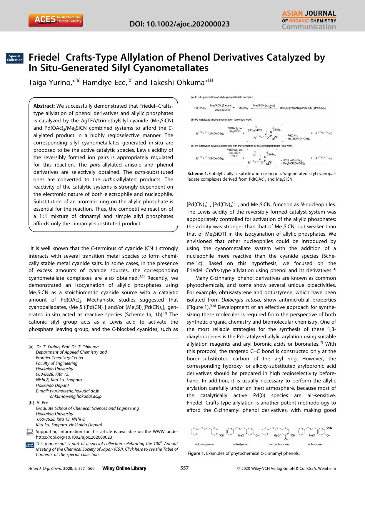 FriedelâCraftsâType Allylation of Phenol Derivatives Catalyzed by In SituâGenerated Silyl Cyanometallates by Unknown