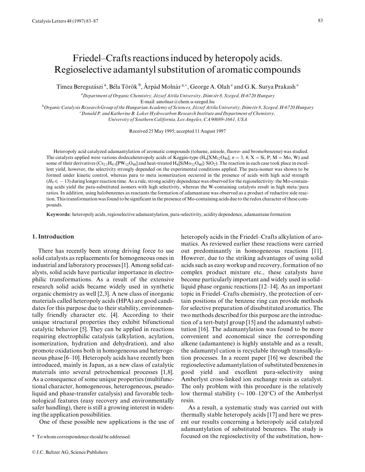 Friedel-Crafts reactions induced by heteropoly acids. Regioselective adamantyl substitution of aromatic compounds by Unknown