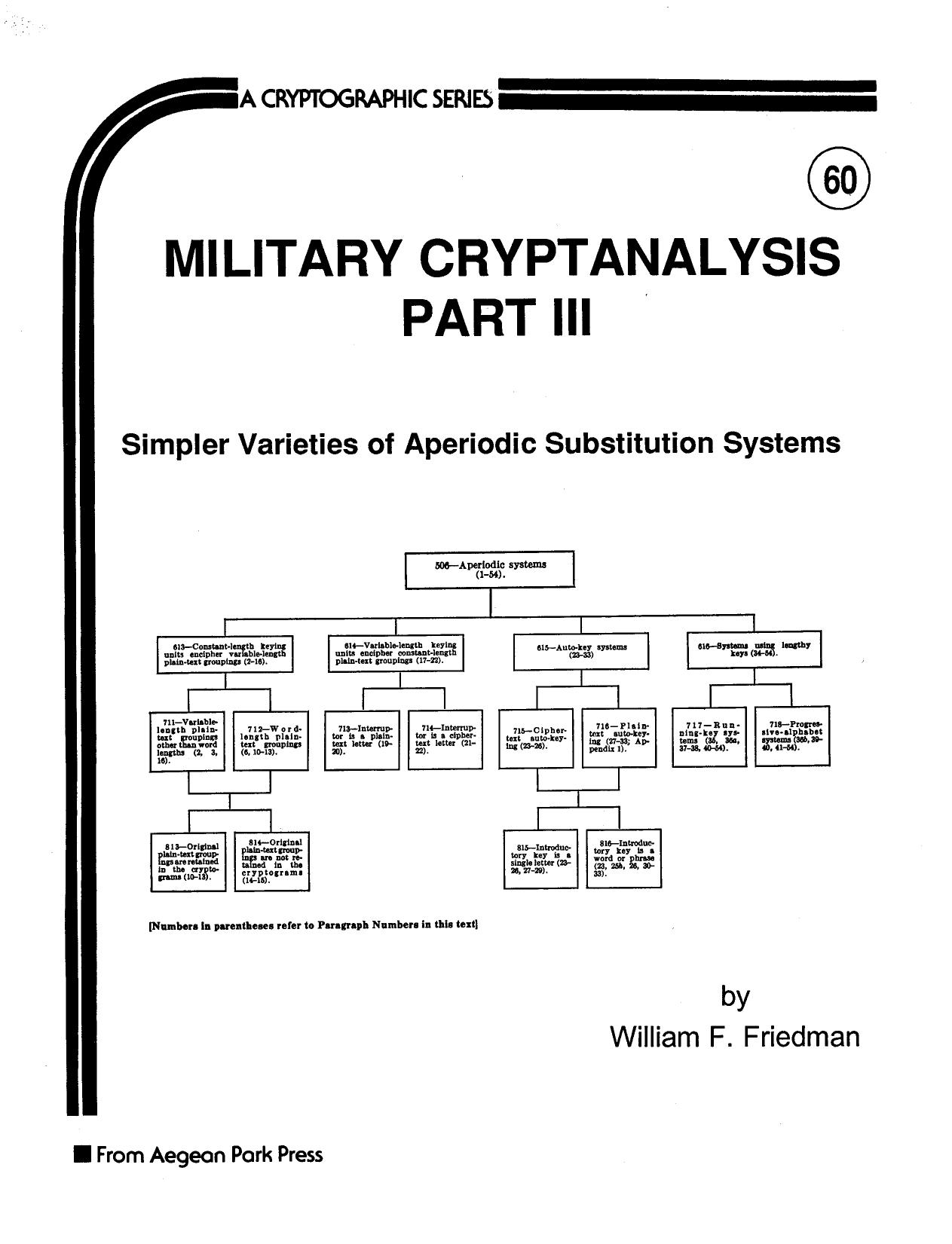 Friedman W.F. Military Cryptanalysis (Part III) (1939)(en)(124s) by Unknown