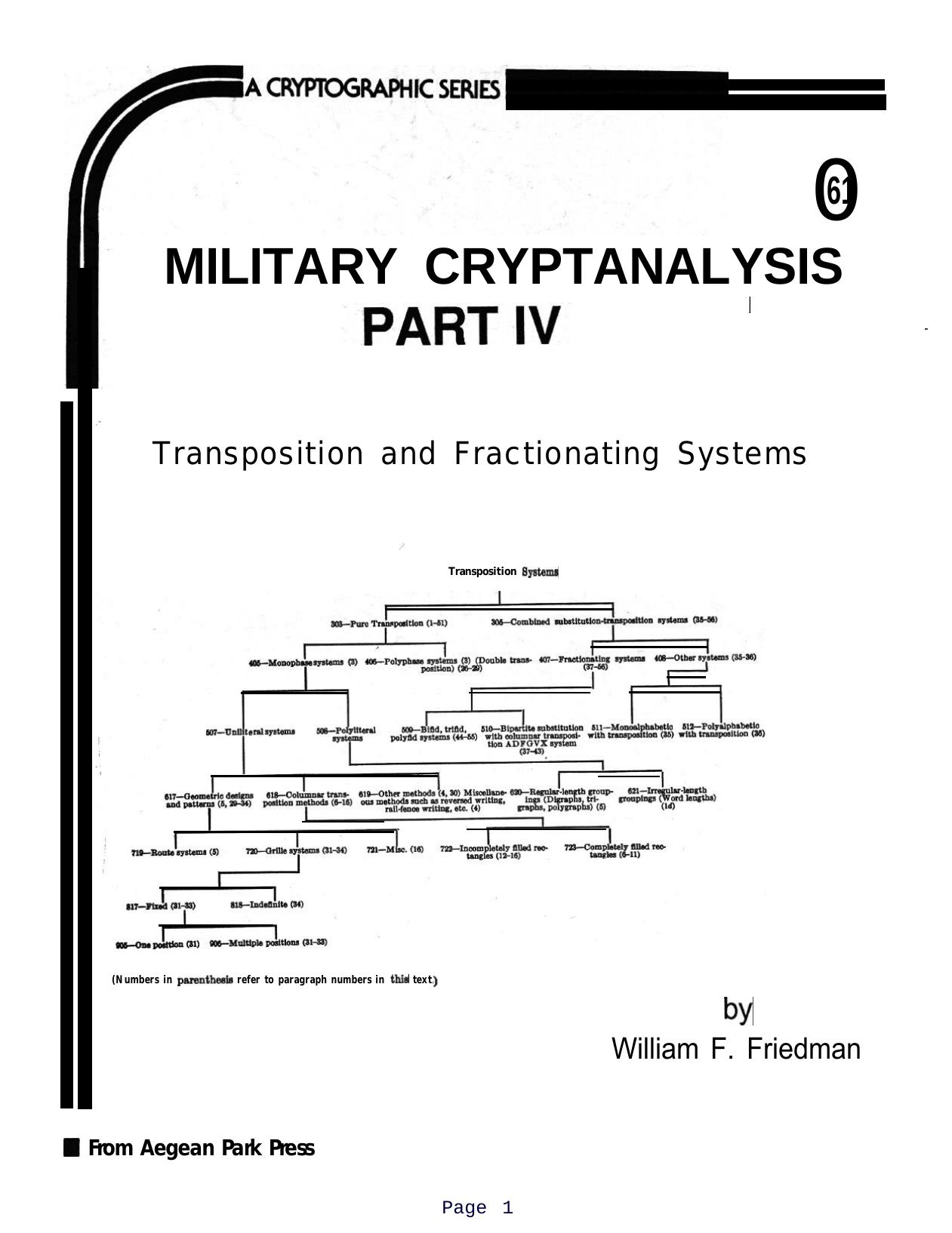 Friedman W.F. Military Cryptanalysis (Part IV) (1941)(en)(203s) by Unknown