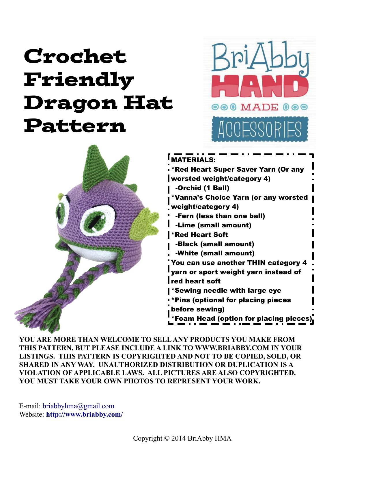 Friendly Dragon Hat Pattern by Unknown
