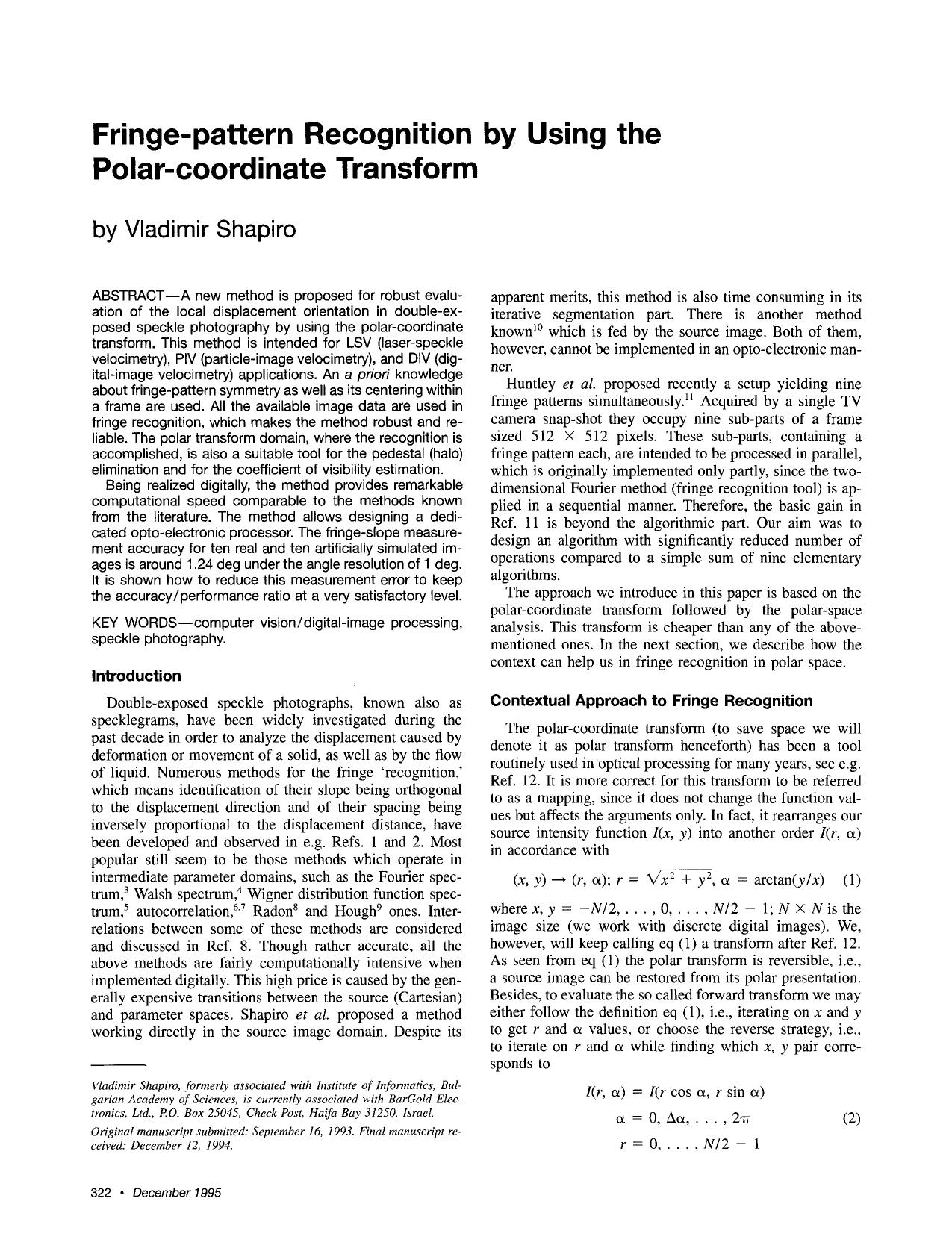 Fringe-pattern recognition by using the polar-coordinate transform by Unknown