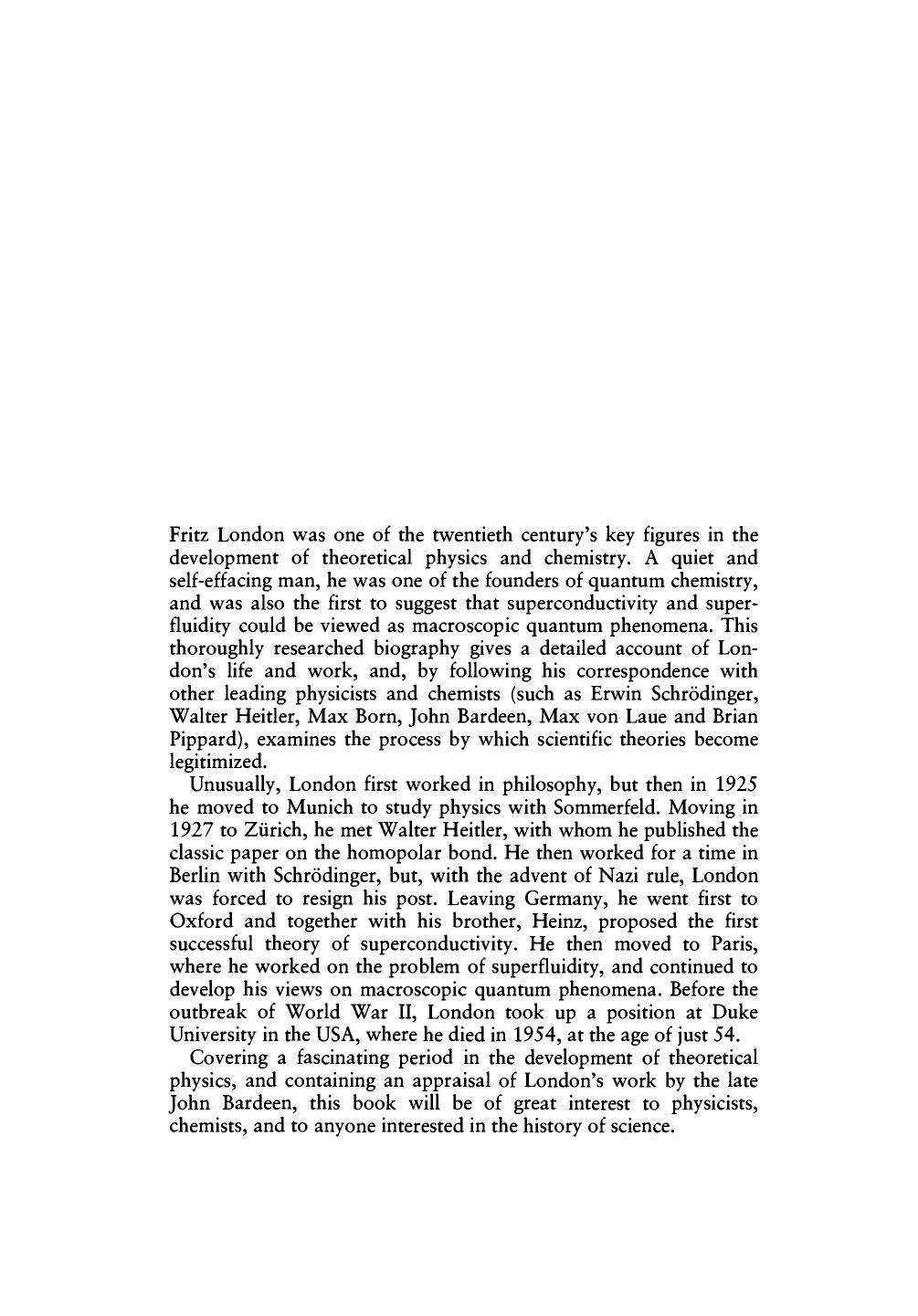 Fritz London: A Scientific Biography by Kostas Gavroglu