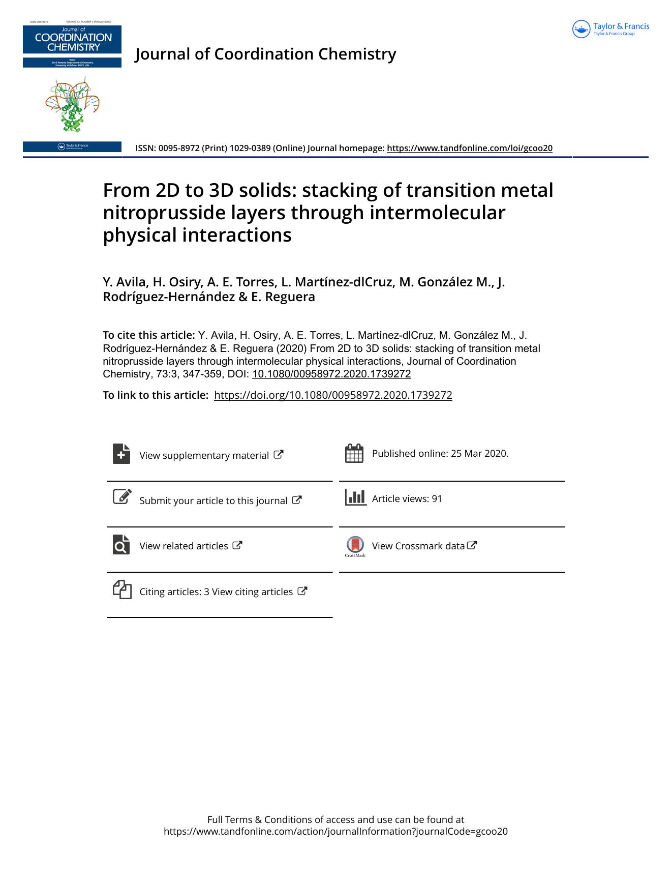 From 2D to 3D solids: stacking of transition metal nitroprusside layers through intermolecular physical interactions by unknow