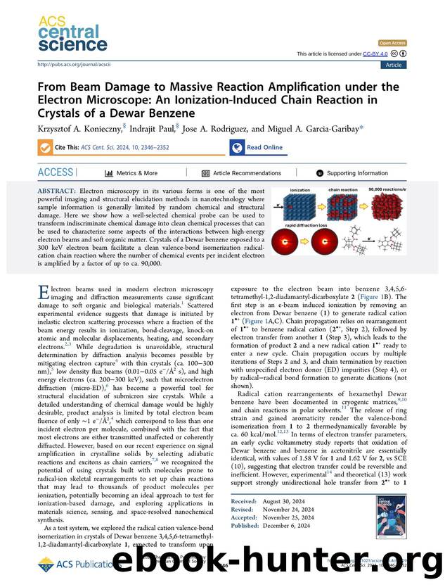 From Beam Damage to Massive Reaction Amplification under the Electron Microscope: An Ionization-Induced Chain Reaction in Crystals of a Dewar Benzene by unknow