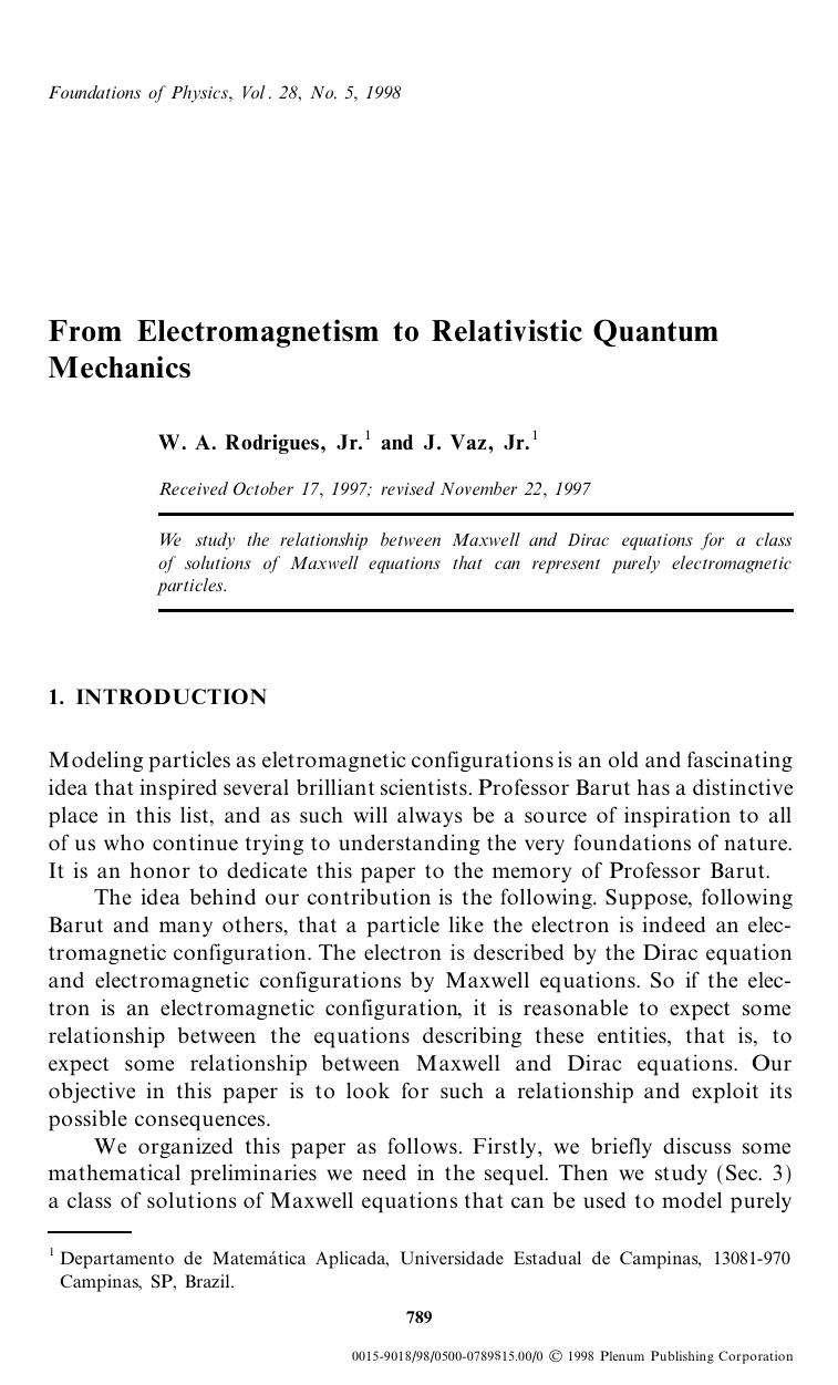 From Electromagnetism to Relativistic Quantum Mechanics by Unknown