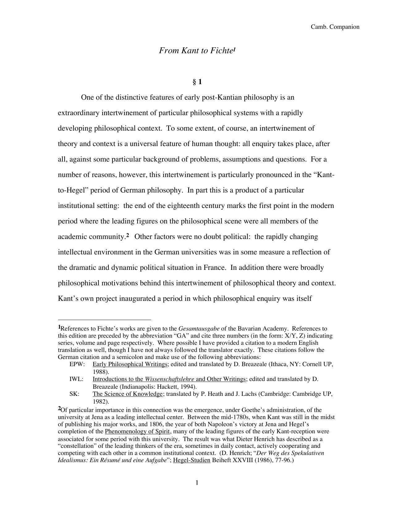 From Kant to Fichte (Cambridge Companion) by Unknown