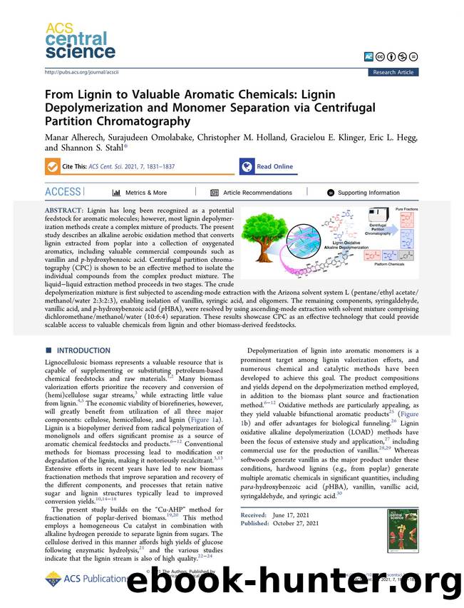 From Lignin to Valuable Aromatic Chemicals: Lignin Depolymerization and Monomer Separation via Centrifugal Partition Chromatography by unknow