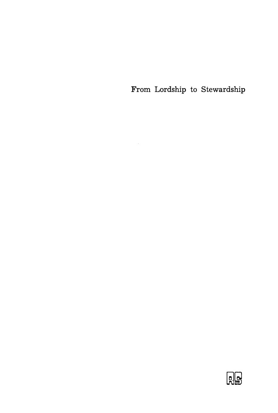 From Lordship to Stewardship by Mario Vasallo