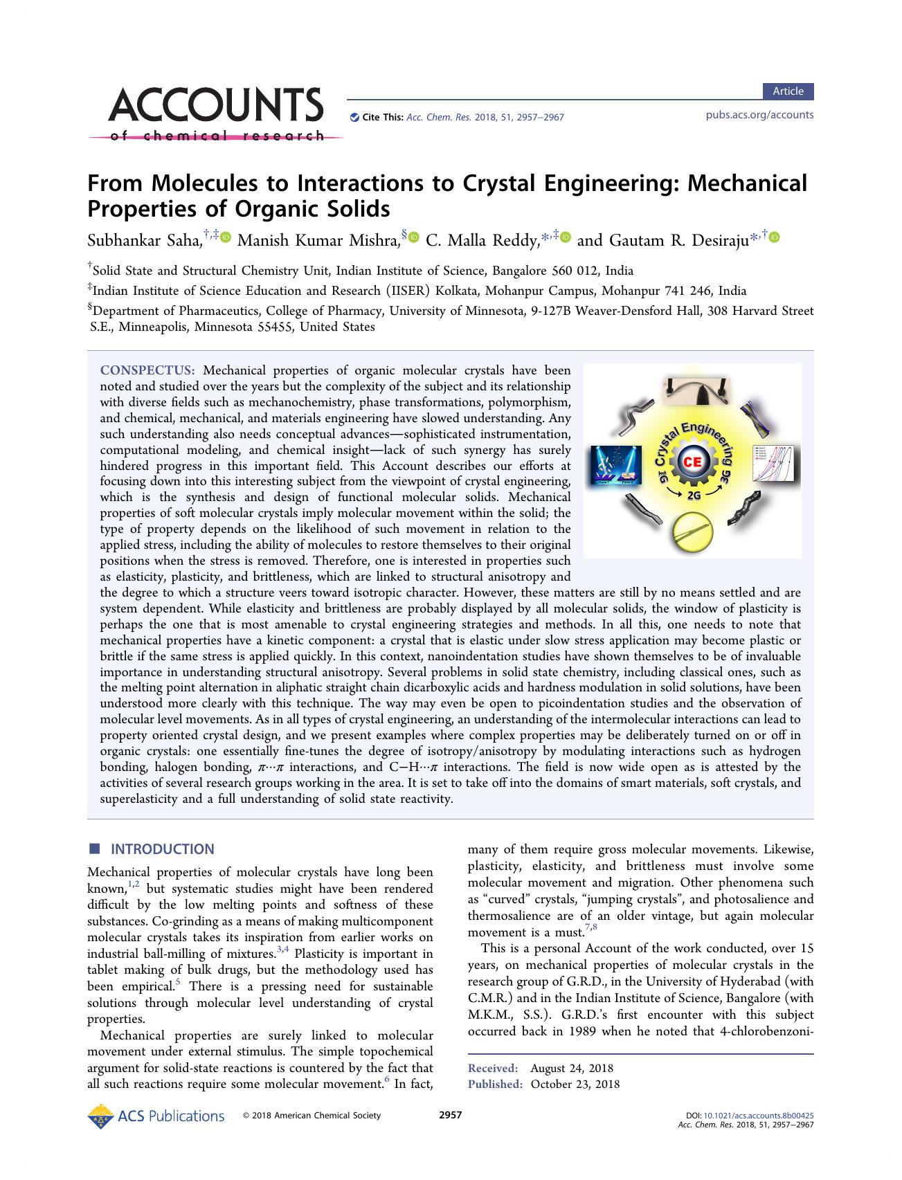 From Molecules to Interactions to Crystal Engineering: Mechanical Properties of Organic Solids by unknow