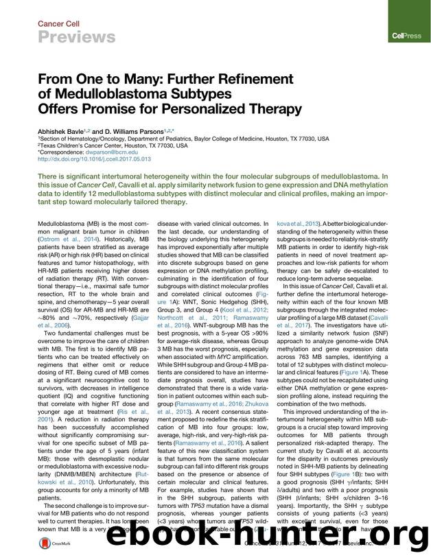 From One to Many: Further Refinement of Medulloblastoma Subtypes Offers Promise for Personalized Therapy by Abhishek Bavle & D. Williams Parsons