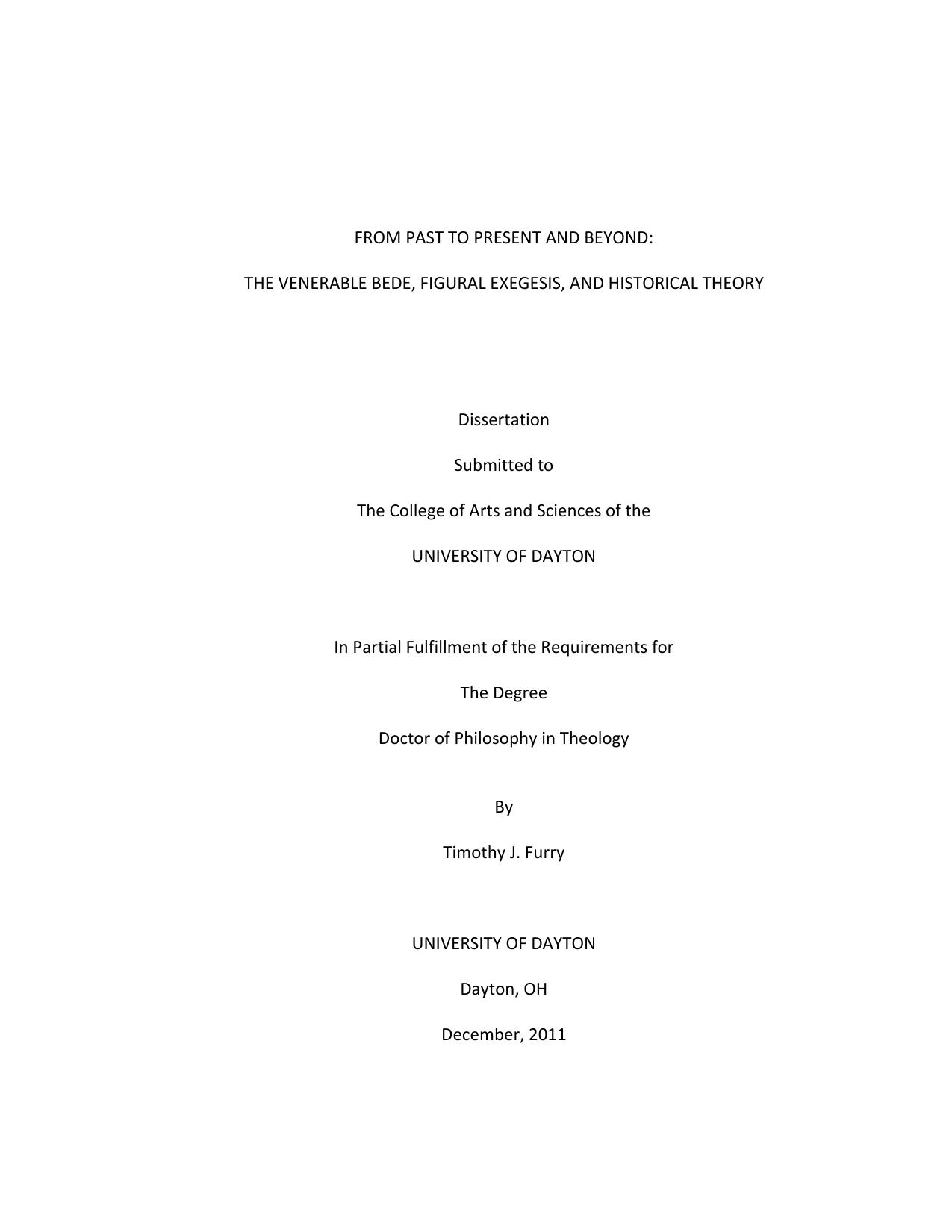 From Past to Present and Beyond: The Venerable Bede, Figural Exegesis, and Historical Theory by Timothy J. Furry